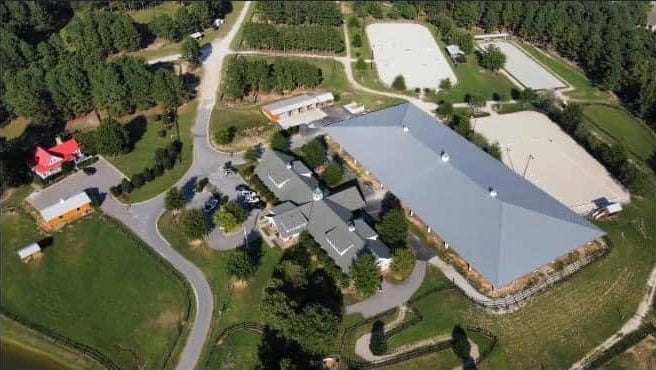 Aerial view of Portofino Equestrian Center barn and arenas.
